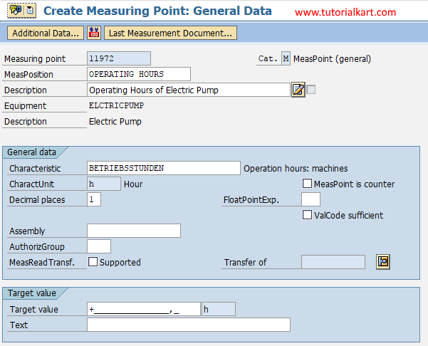 create measuring point general data in SAP