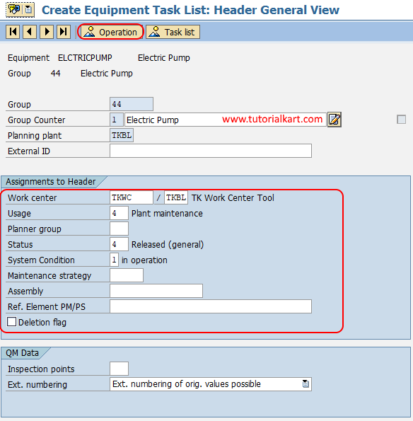create task list header SAP