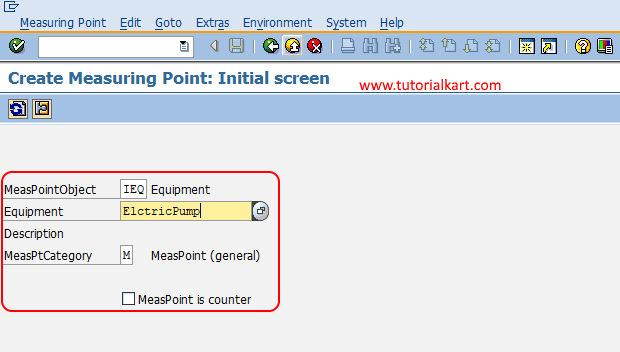 measuring point initial screen SAP