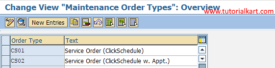 order types new entries SAP