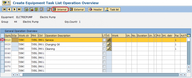 how to create equipment task list in sap