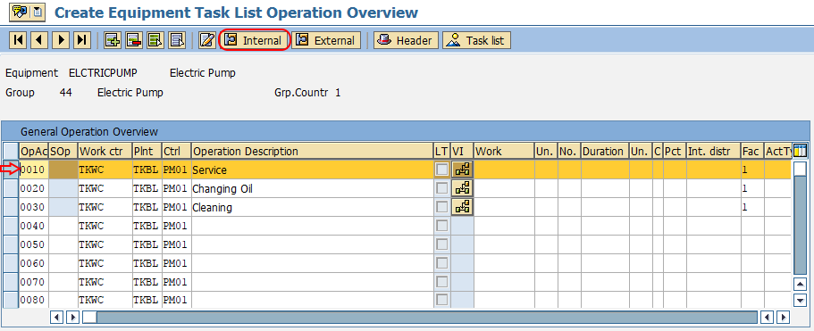 task list operation services SAP