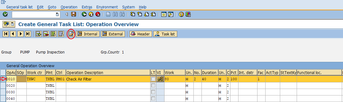 task list operation text in SAP