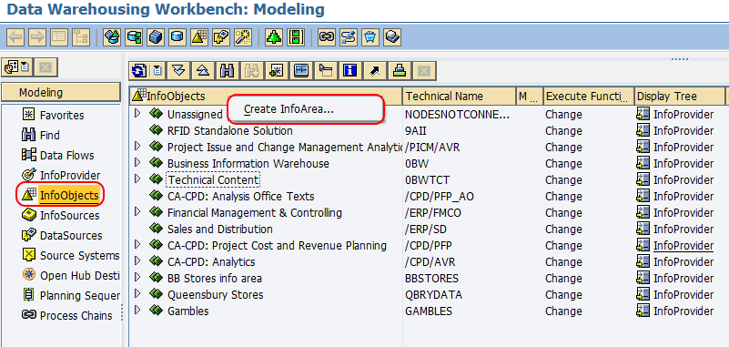 Create infoarea screen SAP BW