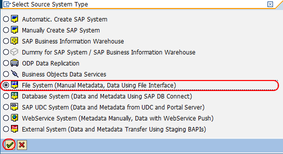 Select source system type in SAP BW