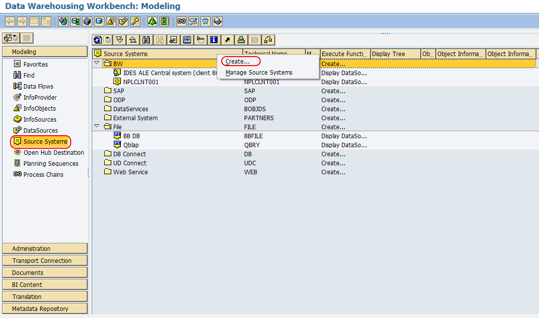 Source systems new entries SAP BW