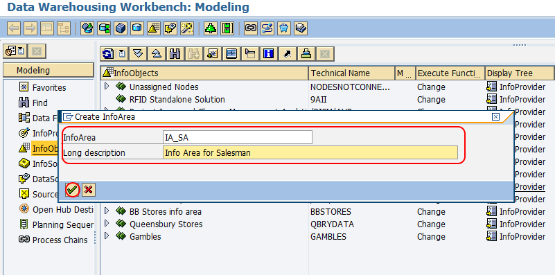 create info area SAP