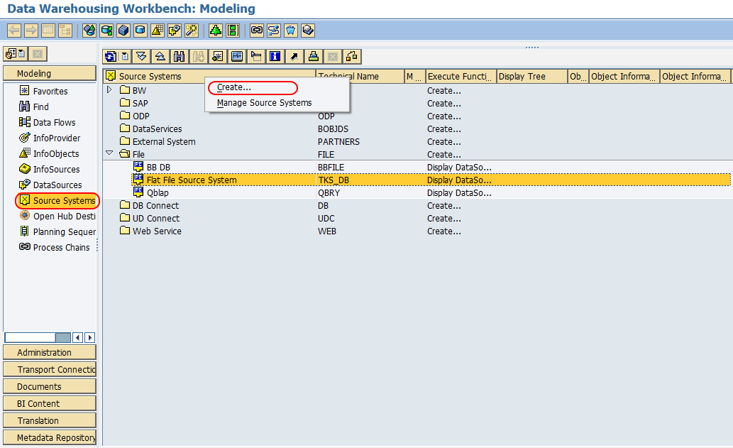 create source systems in SAP BW