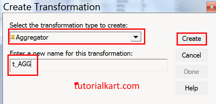 Create Aggregator Transformation