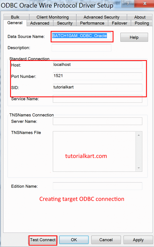 Creating Target ODBC connection