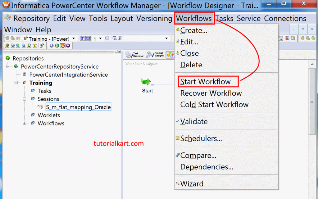 Run workflow connection in Informatica PowerCenter 10.1.0