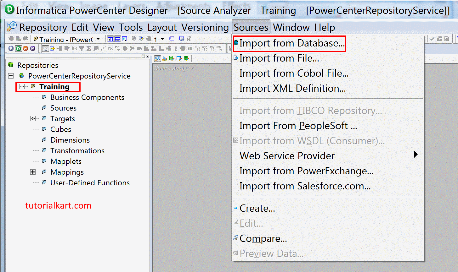 Informatica Source Analyzer - Import Source form Database
