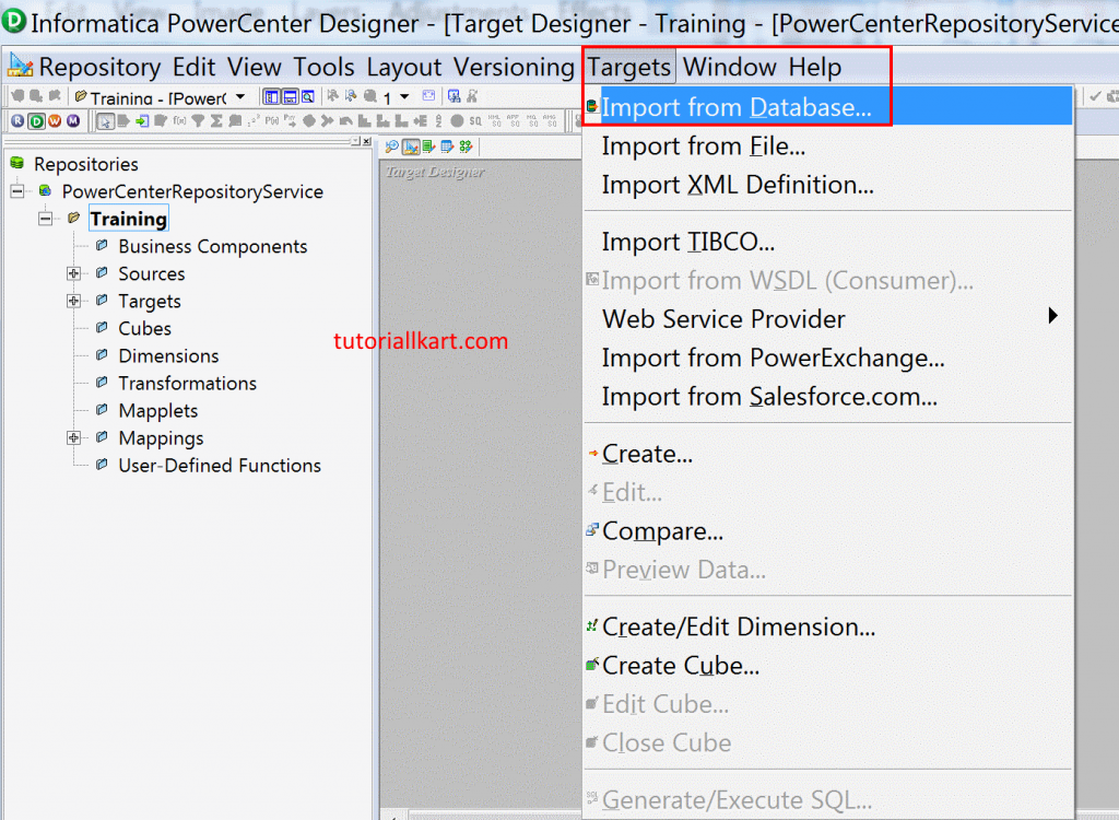 Target Designer in Informatica - Import target table from database