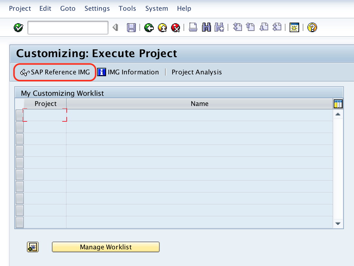 SAP Reference IMG - Execute Project