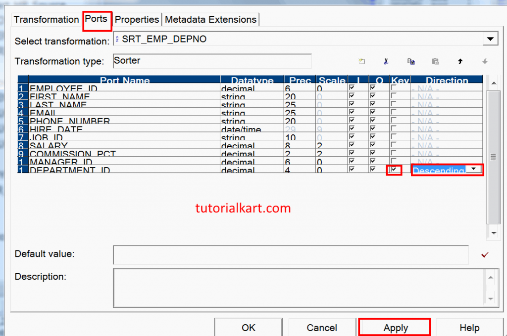 Sorter Transformation in Informatica