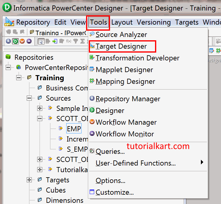 Target Designer in Informatica - Import target table from database