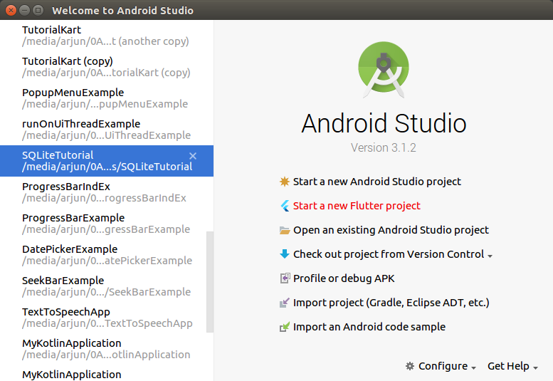 New Flutter Application in Android Studio