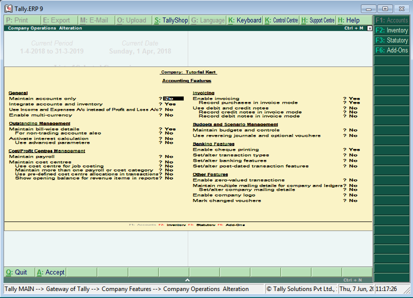 Accounting Features in Tally