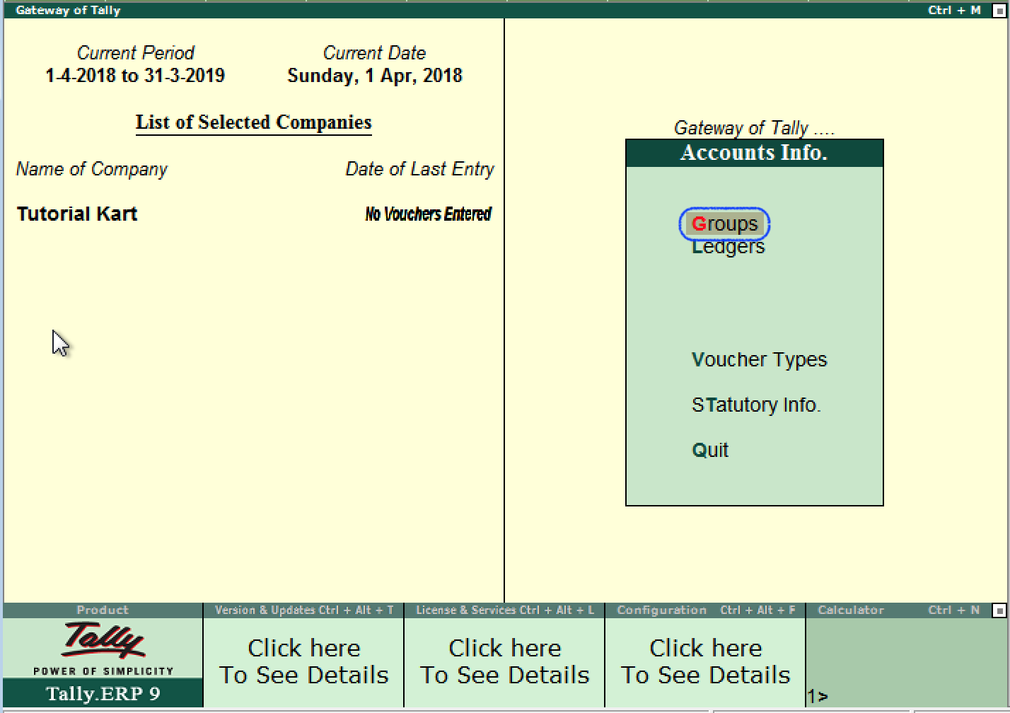 Accounts Info - Groups in Tally