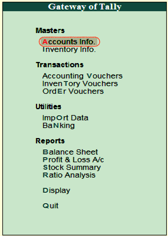 Accounts Info in Tally