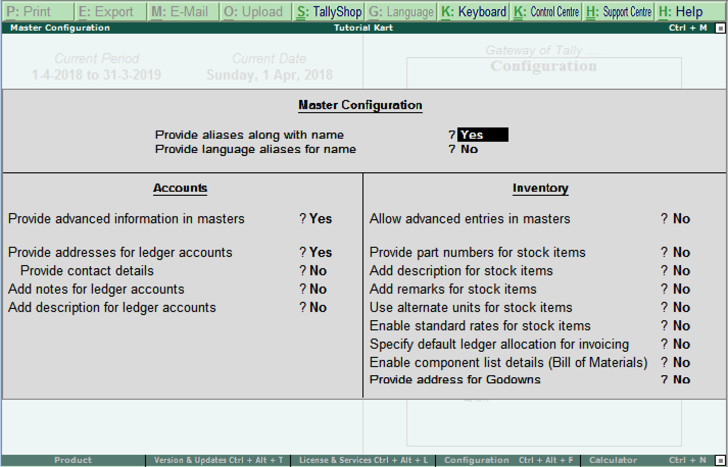 Accounts and Inventory information configuration tally