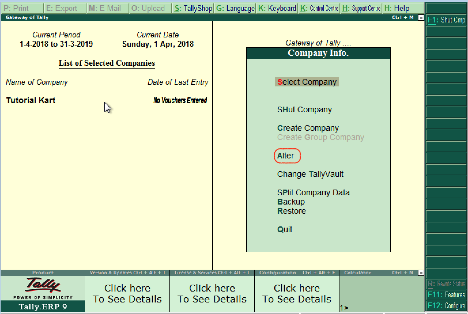 Alter Company in Tally