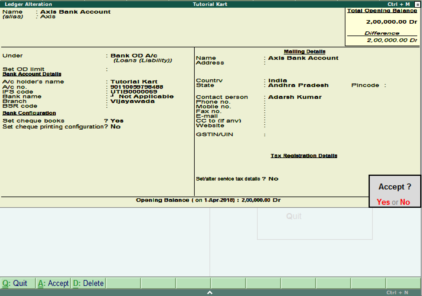 Alter ledger account in Tally ERP 9