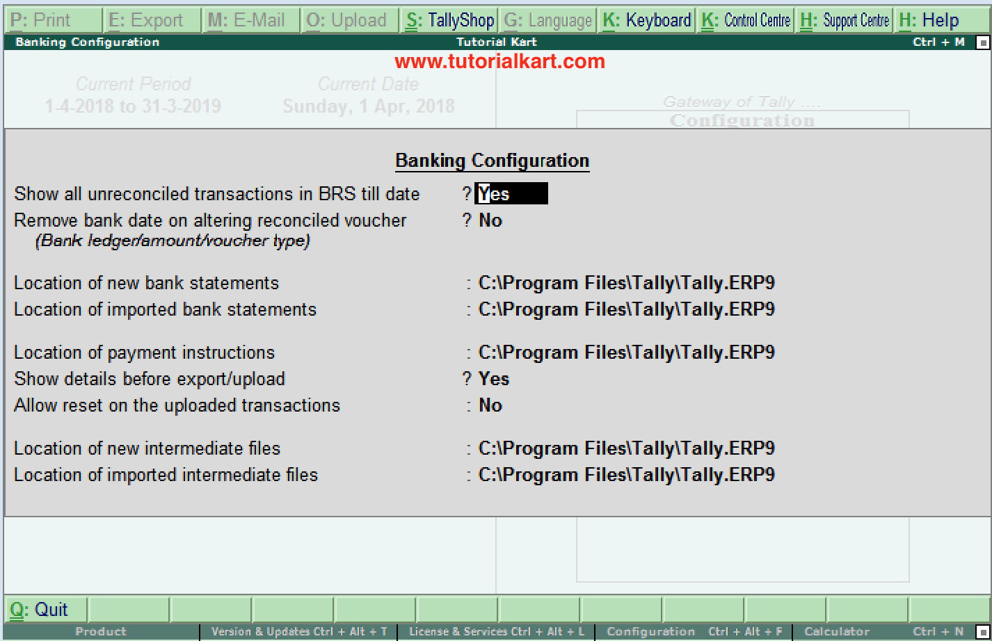 Banking Configuration in Tally