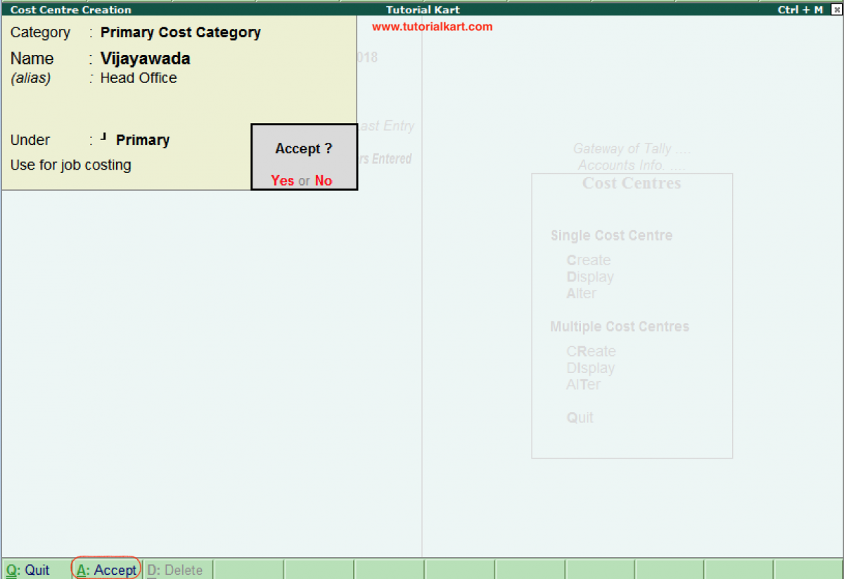 How to Create, Display & Alter Cost Centre in Tally (Single Cost Centre)