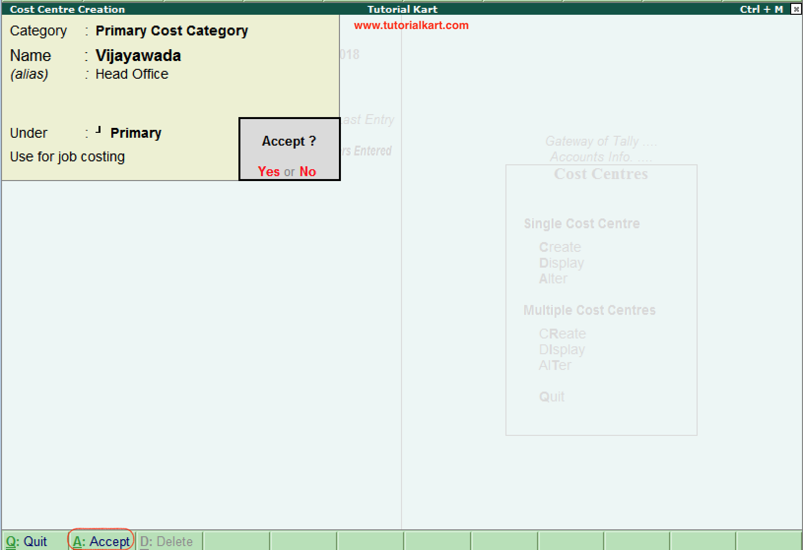 Cost Centre Creation in tally