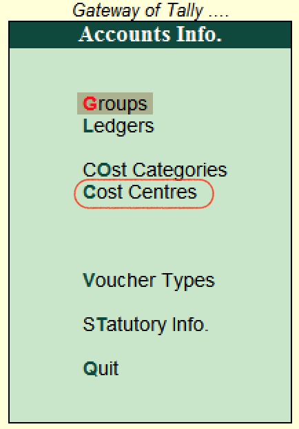 Cost centres Tally.ERP 9