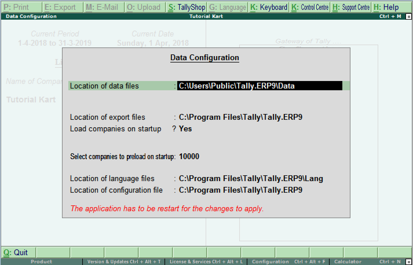 Data configurations in Tally ERP 9