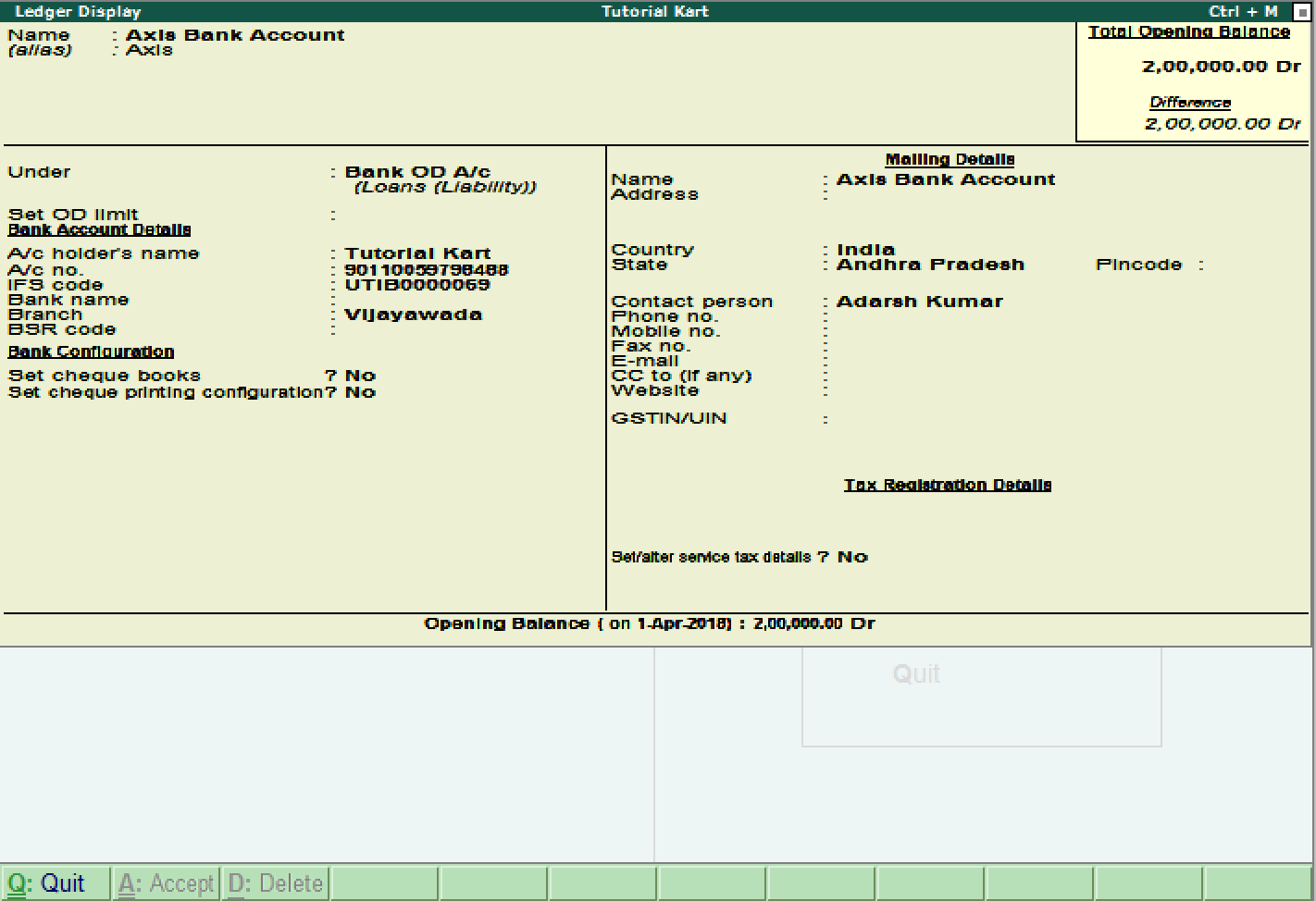 Display Ledger in Tally