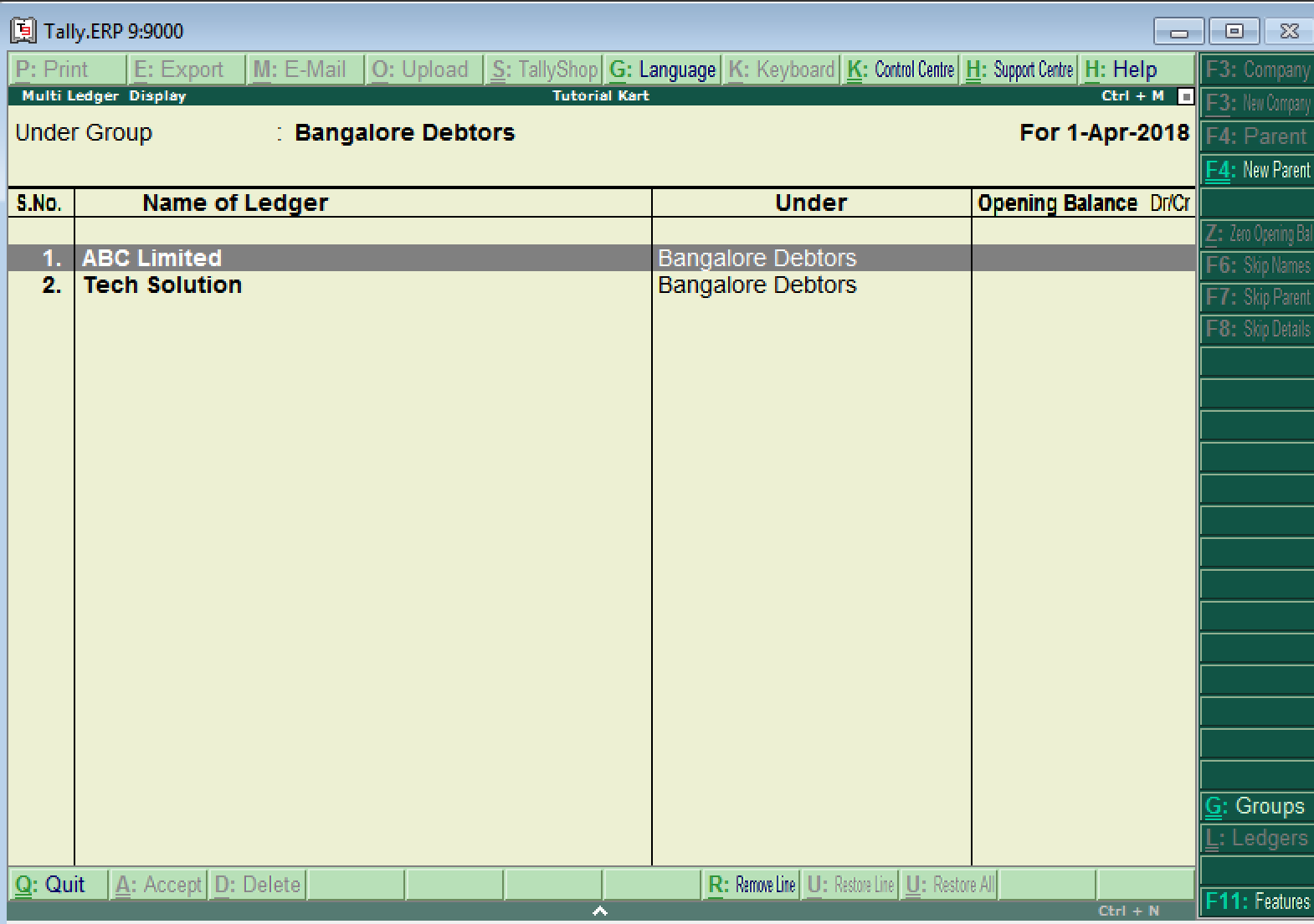 Display Ledgers in Tally