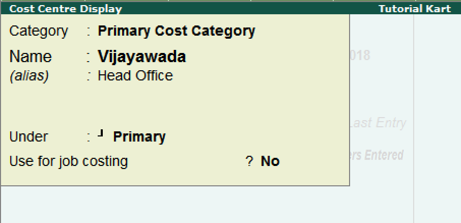 Display cost centres