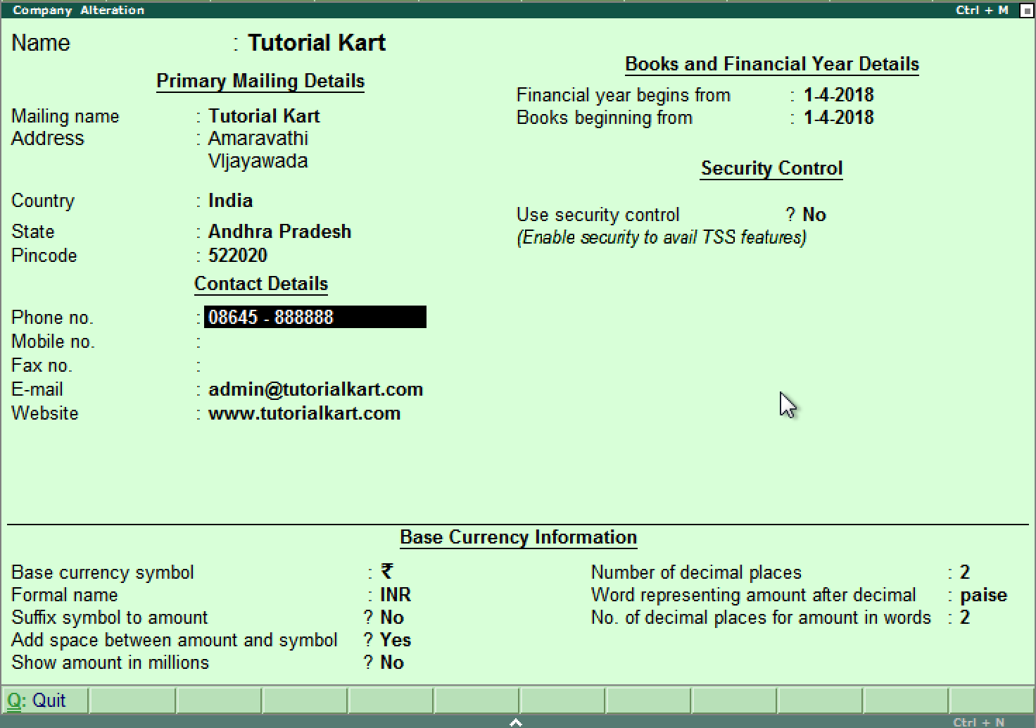 How to Alter company in Tally ERP 9