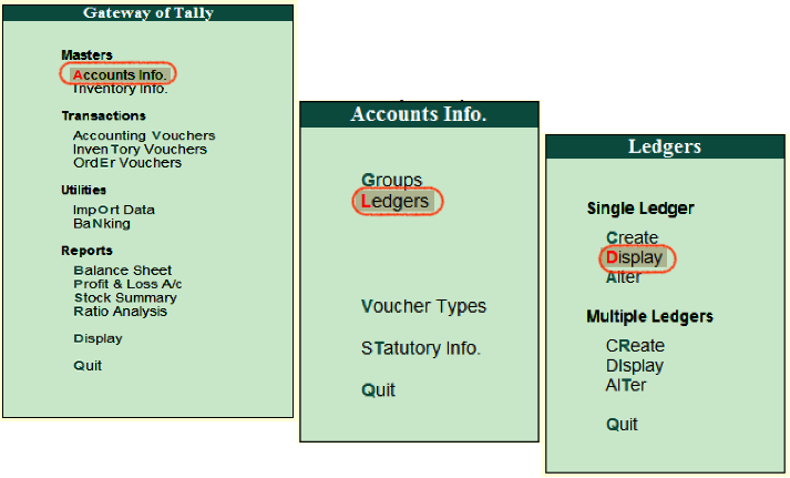 How to display single ledger in Tally