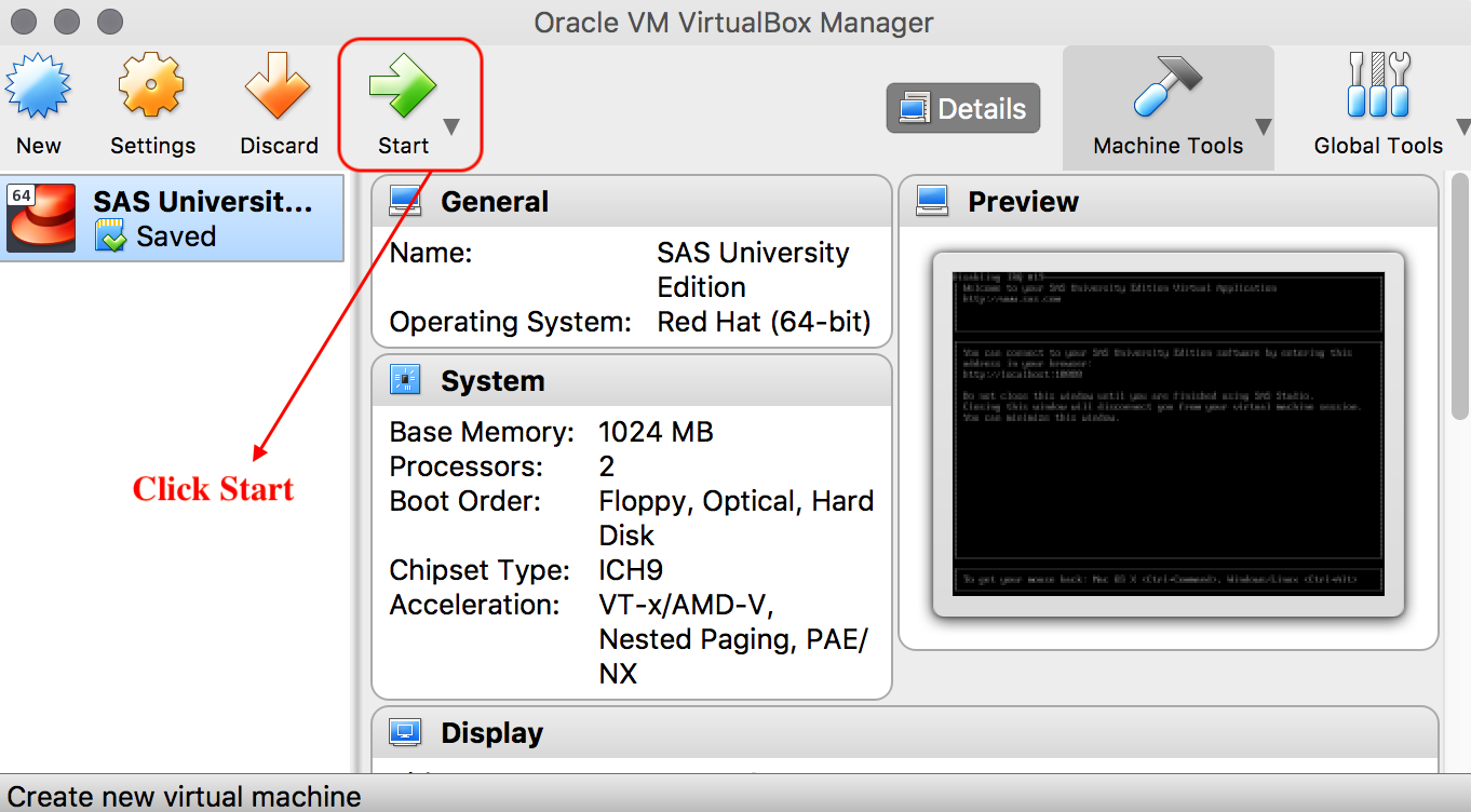 Oracle VM Virtualbox manager 