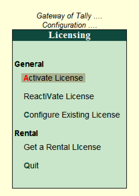 Licensing configuration in Tally