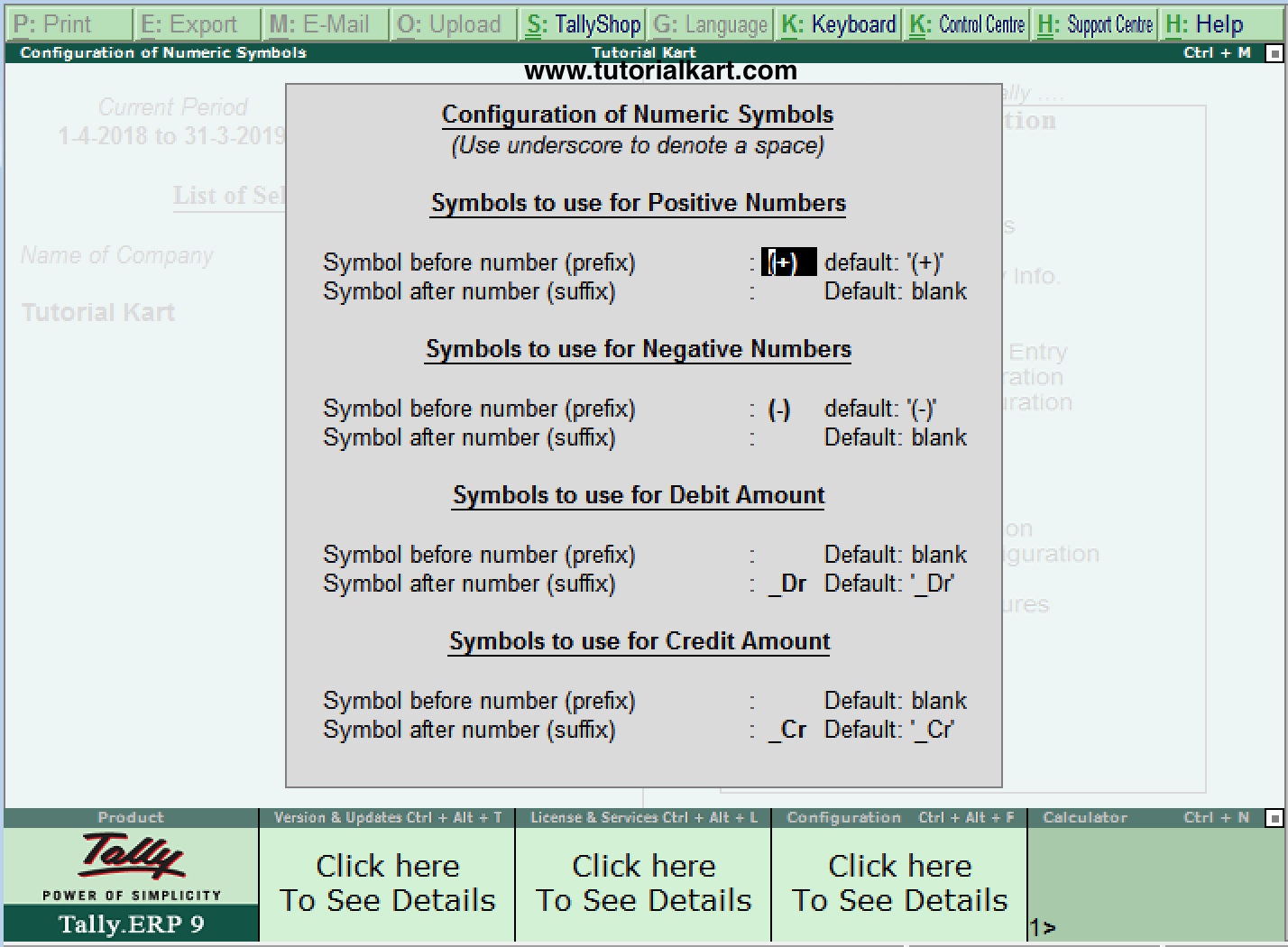 Numerical Symbols - COnfiguration in Tally