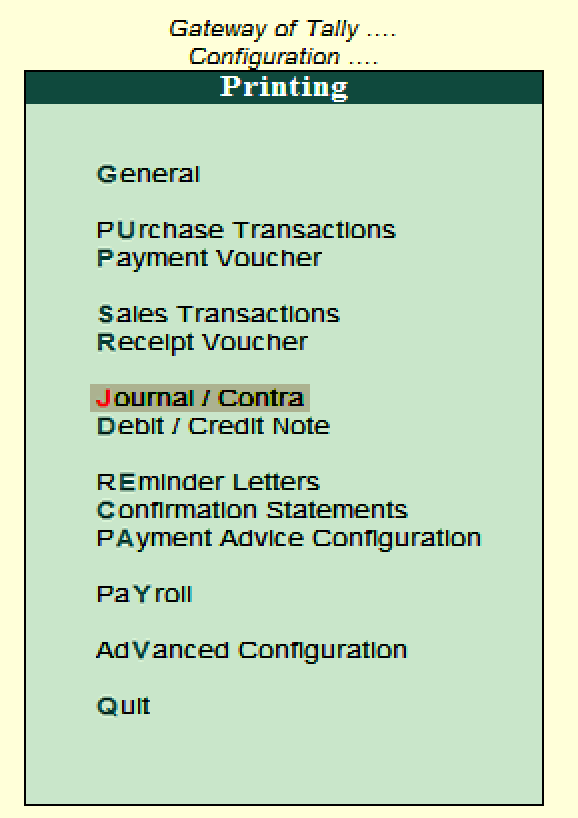 Printing configuration in Tally