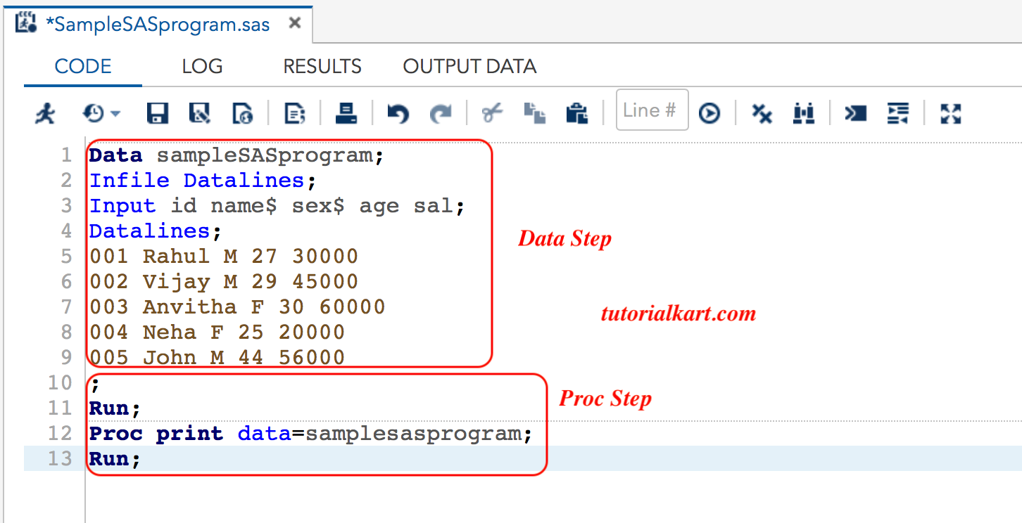 Writing our first Sample SAS Program - editor window