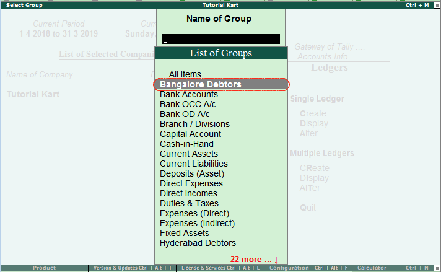 Select group for ledgers display