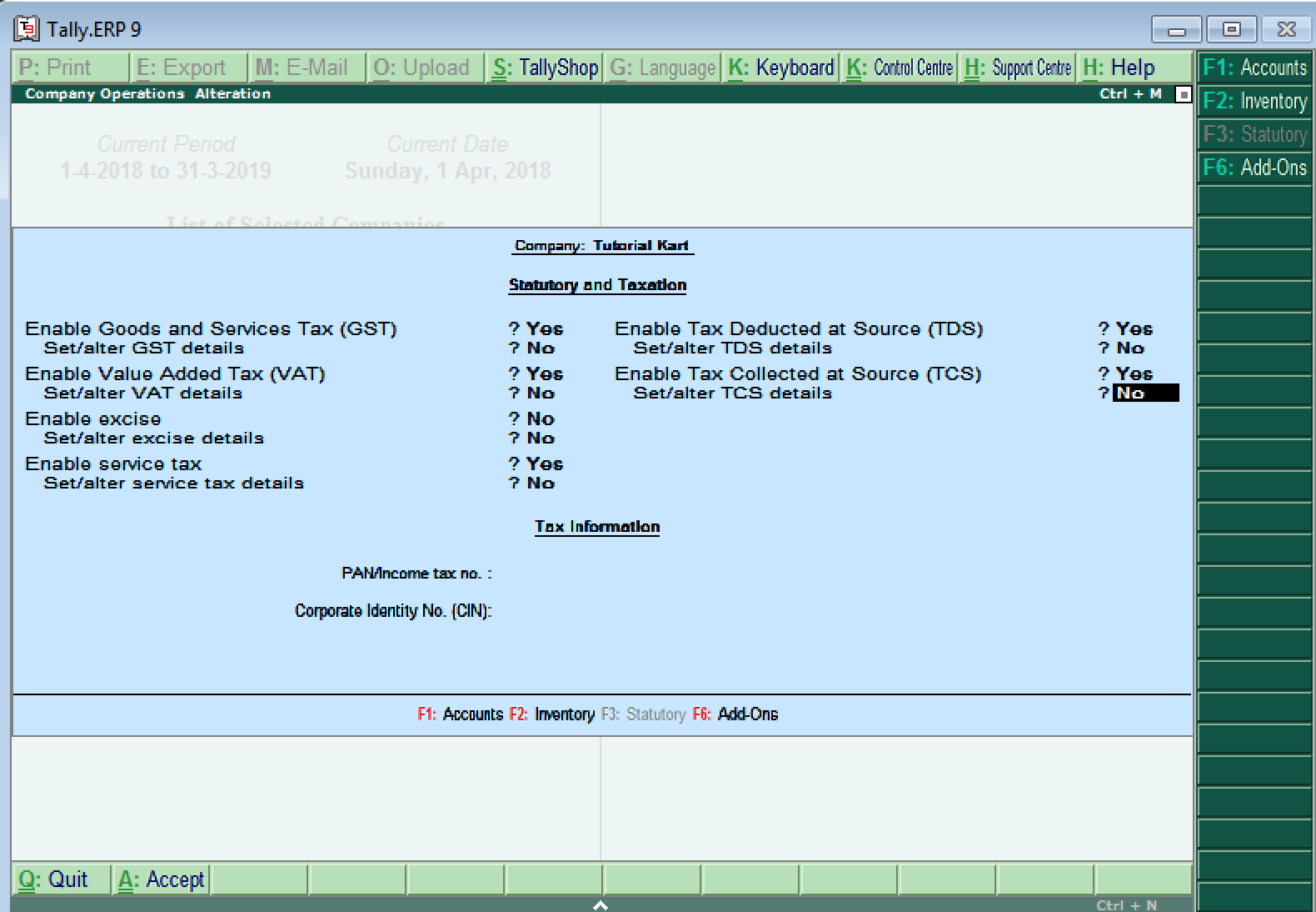 Statutory & Taxation in Tally (F3: Statutory)