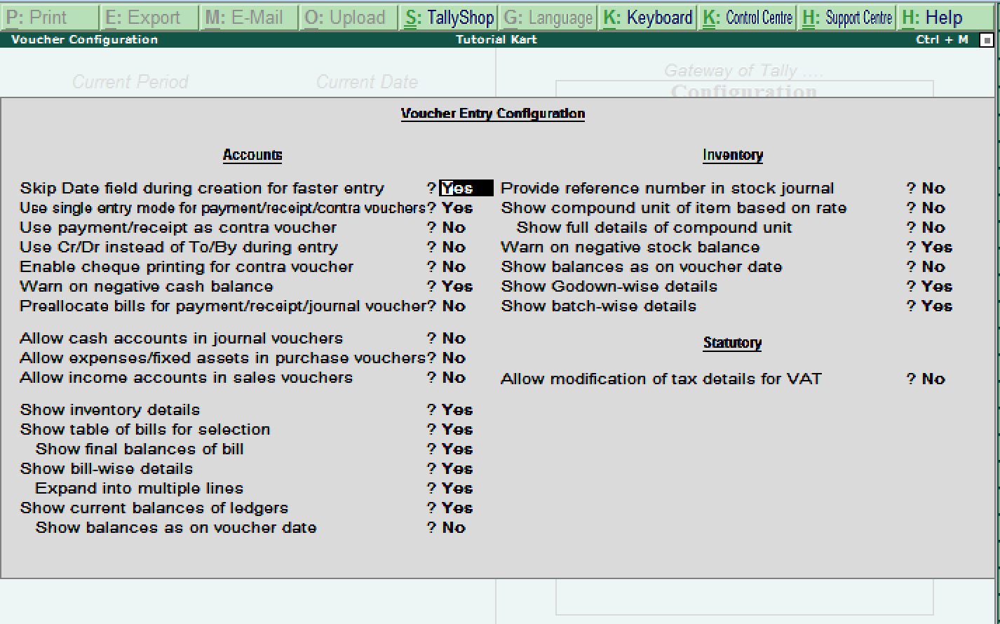 Voucher Entry Configuration in Tally