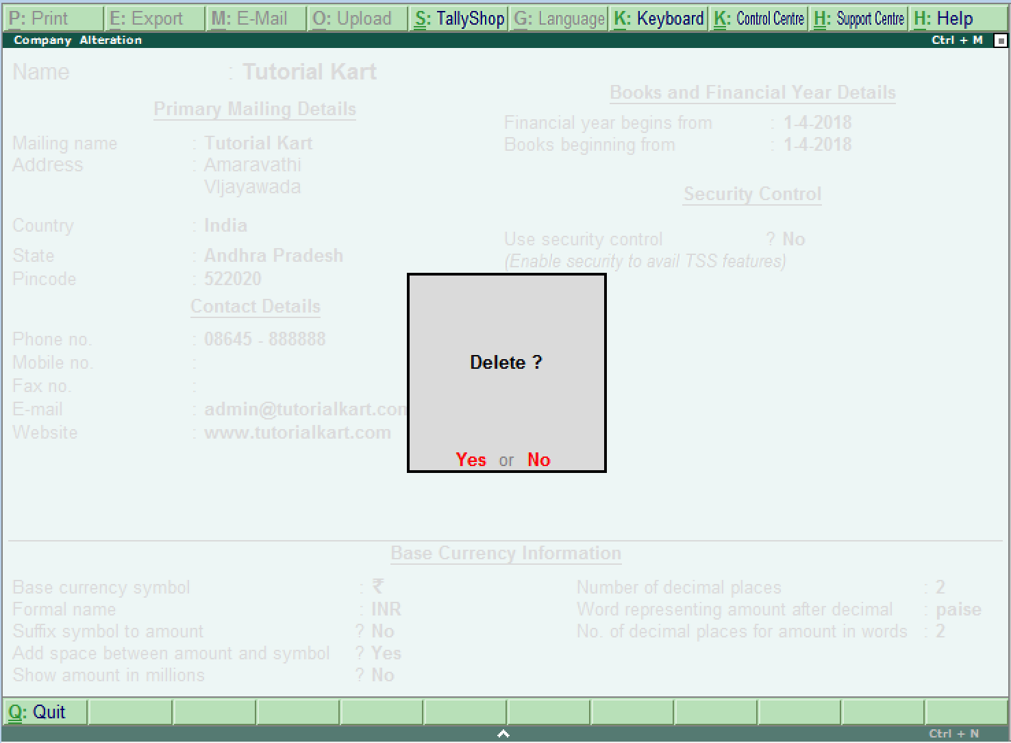 delete company in Tally ERP 9