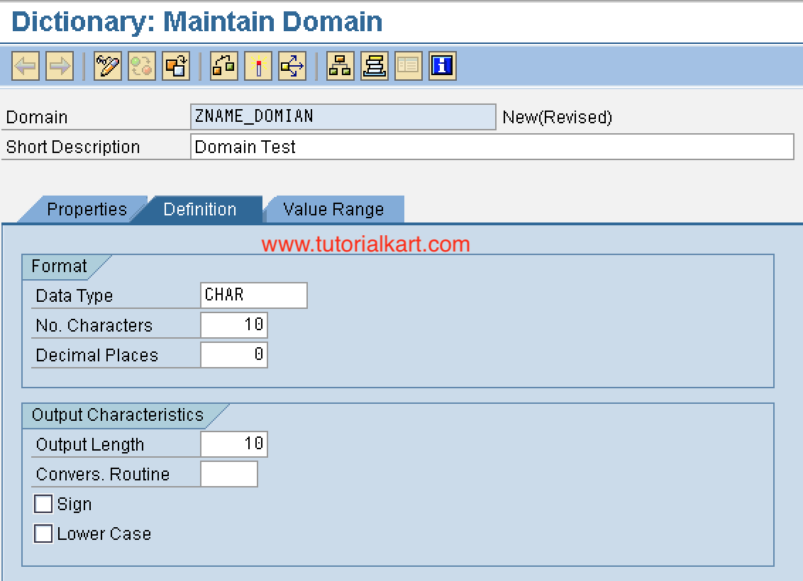 create domain in SAP ABAP