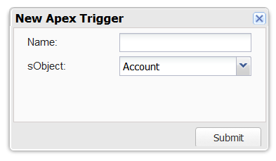 Provide name and Select sObject for Apex Trigger