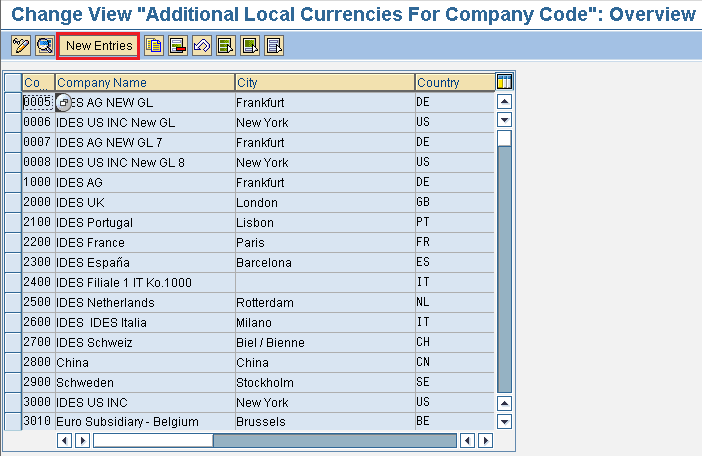 Additional local currencies for company code in SAP new entries