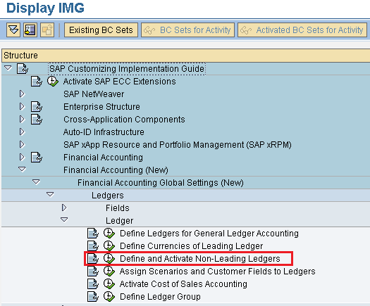 Define and activate non leading ledgers in SAP